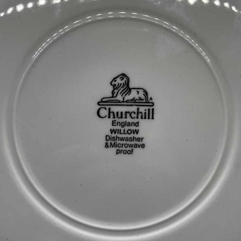 Blue Willow 3 Piece Set-Dinner Plate, Cup and Saucer by Churchill NIB